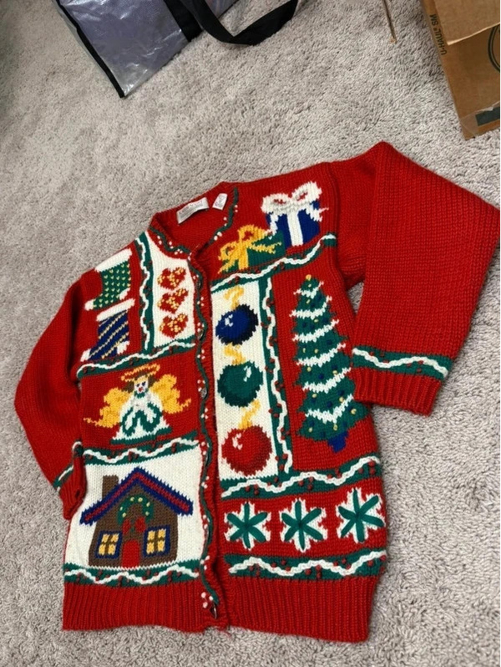 Vintage Karen Scott Christmas Cardigan Ugly Xmas Sweater Petite 19” PTP